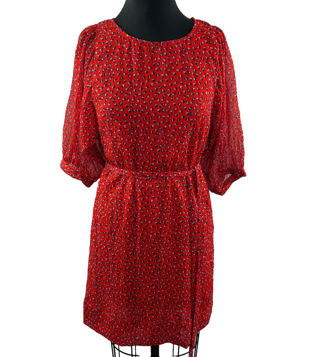 FRENCH CONNECTION Red Black Print Dot Tunic Belted Mini Dress Size 4 S RARE